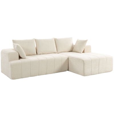HOMCOM Ecksofa 256 cm mit Ottomane, 3‑Sitzer‑Schlafsofa aus Chenille in L‑Form, breite Sitz- und Armlehnen, beige