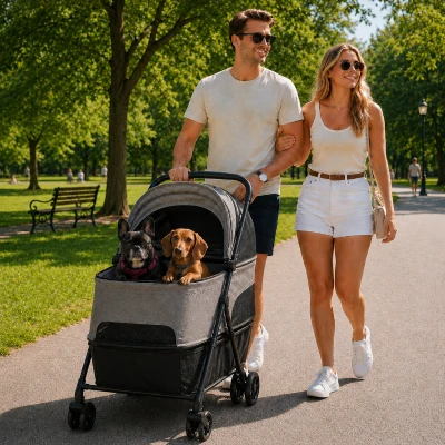 PawHut Foldable Pet Stroller with Carrier and Storage Basket