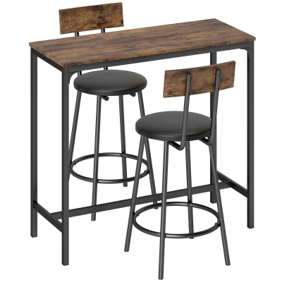 HOMCOM Set de Mesa de Bar 3 Piezas Mesa de Cocina Salvaespacio Marrón Rústico
