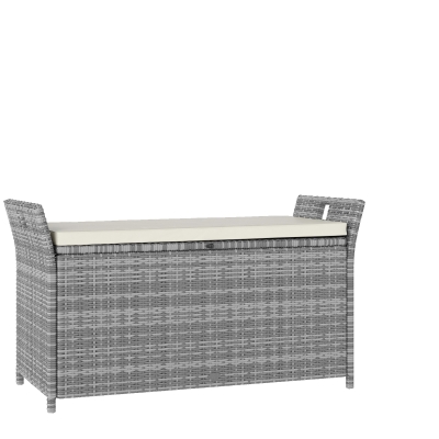 Outsunny Coffre Résine Tressée 250L avec Coussin Blanc Jardin