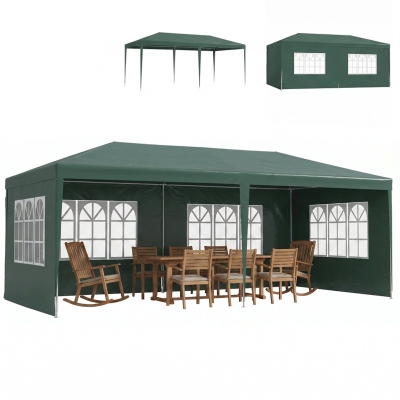 Outsunny Party Tent Gazebo 6x3m Green with Windows