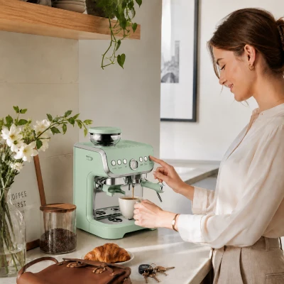 HOMCOM Bean to Cup Coffee Machine Grinder Steam Wand Light Green