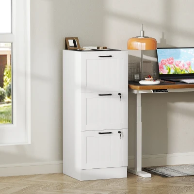 HOMCOM Caisson Bureau Bois 3 Tiroirs Serrure Blanc 40x40x101cm