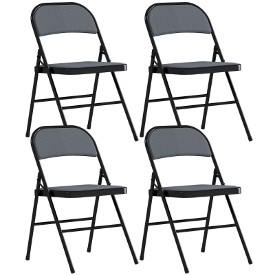 HOMCOM Lot de 4 Chaises Pliantes Salle à Manger Acier Gris