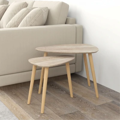 HOMCOM Lot 2 Tables Basses Scandinaves Bois Aspect Naturel