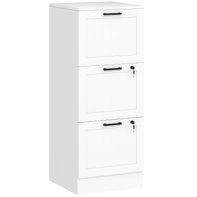 HOMCOM Caisson Bureau Bois 3 Tiroirs Serrure Blanc 40x40x101cm