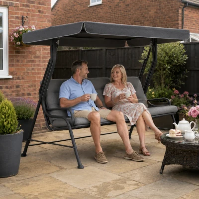 Outsunny 3-Seater Swing Chair Adjustable Canopy Light Grey