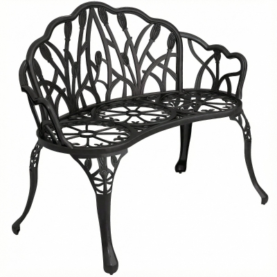 Outsunny Gartenbank 2-Sitzer Gussaluminium wetterfest Outdoor Sitzbank mit Tulpen-Rückenlehne Blumenmotiv 99 x 57 x 78 cm