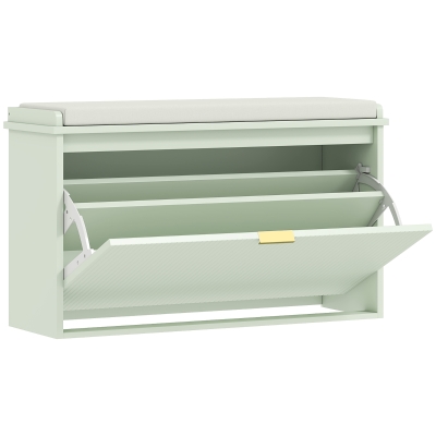 HOMCOM Banc à Chaussures Vert 80x26x47,5cm Coussin Tiroir Rabattable