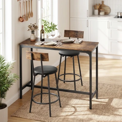 HOMCOM Set de Mesa de Bar 3 Piezas Mesa de Cocina Salvaespacio Marrón Rústico
