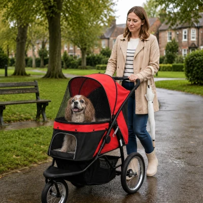PawHut Foldable Pet Stroller Red for Small/Medium Dogs
