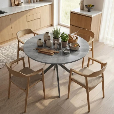 HOMCOM Ronde eettafel voor 4 personen, keukentafel in industriële stijl met stalen poten, voor eetkamer, keuken, grijs