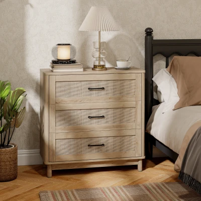 HOMCOM 3-Drawer Chest Oak 76cm Wide