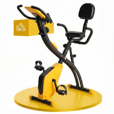 HOMCOM Cyclette Pieghevole Resistenza 8 Livelli Elastici Giallo