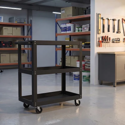 HOMCOM Chariot Atelier 3 Niveaux Métal Noir Roulettes Verrouillables
