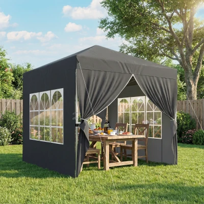 Outsunny Tonnelle Pliante 2,5x2,5m Réglable UV50+ Gris Foncé