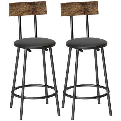 HOMCOM 2er-Set Barhocker mit Rückenlehne und Fußstütze, PU-bezogen 41x47x92 cm Schwarz