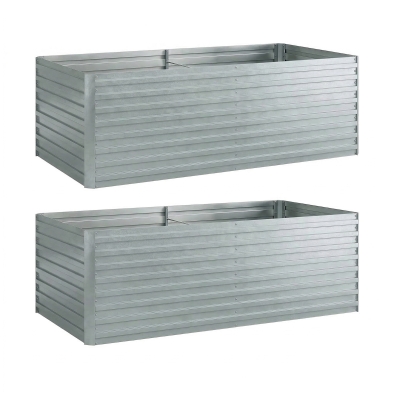 Outsunny Set van 2 Gegalvaniseerde Verhoogde Plantenbakken, 180 x 90 x 60 cm, Metalen Plantenbakken met Veilige Rand, Zilver