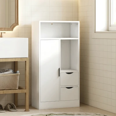 HOMCOM Meuble Salle de Bain 2 Tiroirs 50x25x100cm Blanc