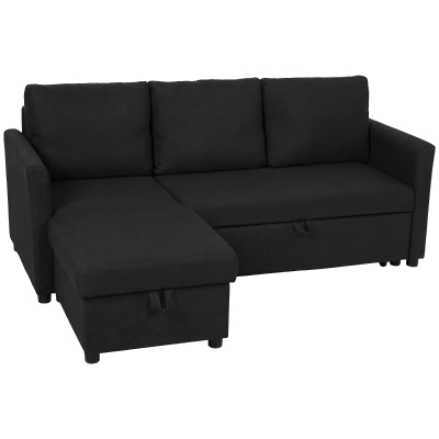 HOMCOM Eck-Schlafsofa, 3-Sitzer 192 cm mit seitenverstellbarer Ottomane, Verstecktem Stauraum, Anthrazitgrau