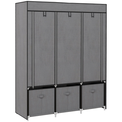 HOMCOM Foldable Wardrobe with 2 Hanging Rails, Fabric Wardrobe with 5 Shelves and 3 Fabric Drawers, 125 x 43 x 162.5cm, Dark Grey