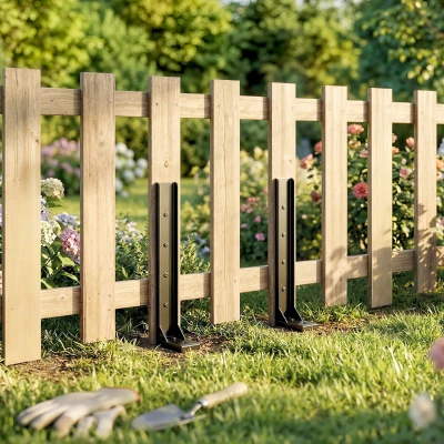 Outsunny Hekpaal reparatieset 2-delig ondersteuning voor hekposten met schroeven boor 81 x 5,5 x 12 cm Zwart