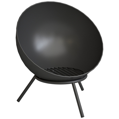Outsunny Vuurkorf 60 x 53 x 66cm verstelbaar vuurplaats met vuurhaak koolstofrooster standaard zwart