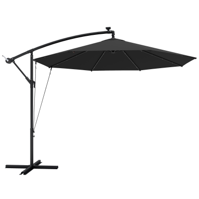 Outsunny Cantilever Parasol Solar LED Black 3m
