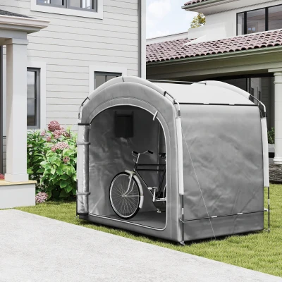 Outsunny Fietstent, opslagtent, waterdicht, UV-bescherming, voor tuin, 220x150x195 cm, donkergrijs