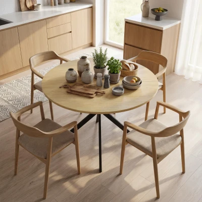 HOMCOM Ronde eettafel voor 4 personen, keukentafel in industrieel design met stalen poten, voor eetkamer, keuken, eiken