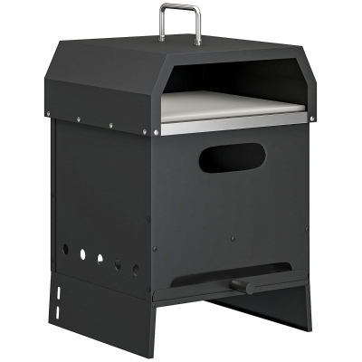Outsunny 3-in-1 Outdoor Pizzaofen Holzbefeuert Pizza Ofen 2 Ebene Backofen mit Pizzastein Griffen Pizzaschaufel