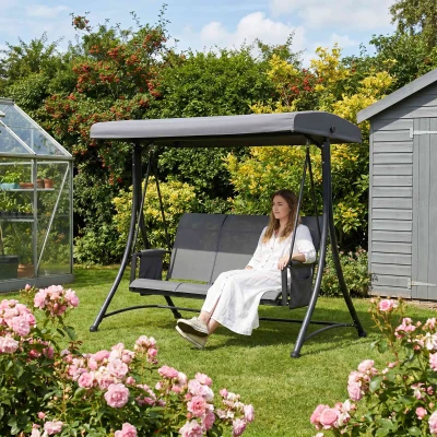 Outsunny 3-Seater Patio Swing Chair with Canopy Charcoal Grey