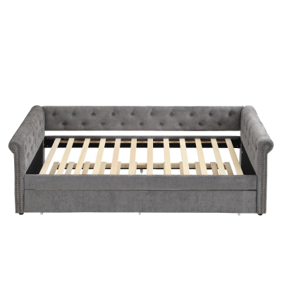 Upholstered Single Daybed Sofa Bed with Sturdy Slatted Base, 221L x 98.5W x 71.5H cm, Grey