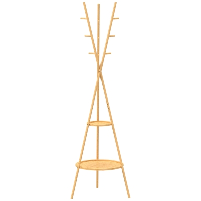 HOMCOM Perchero de Pie de Bambú Perchero para Ropa con 2 Estantes y 9 Ganchos Diseño Elegante 58,5x58,5x176 cm Natural