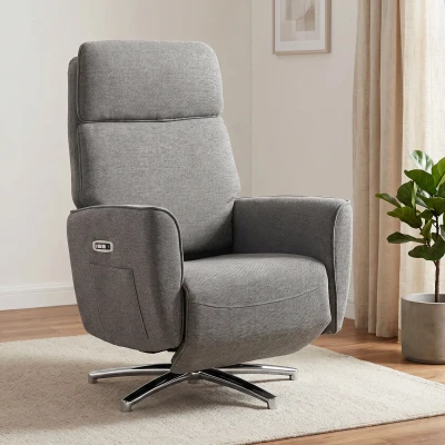 HOMCOM Sillón Relax Eléctrico Giratorio 360° Sillón Reclinable con Reposacabezas Ajustable Puertos USB Tejido de Lino Gris