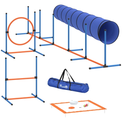 PawHut Kit Agility Chien 8 Pièces Tunnel Slalom Obstacles Anneau