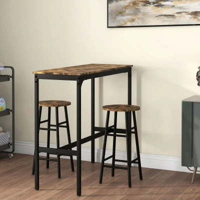 HOMCOM Ensemble Bar 2 Personnes Table et Tabourets Acier Bois Noir