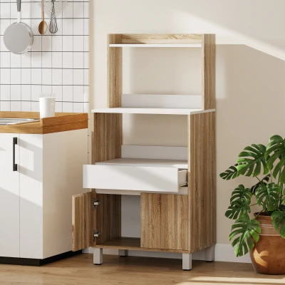 HOMCOM Móvel para Micro-ondas Aparador de Cozinha com Gaveta 2 Portas com Fecho Suave Carvalho