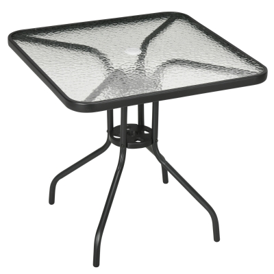 Outsunny Weerbestendige Vierkante Tuintafel 76x76 cm met Parasolgat, Antislip - Zwart