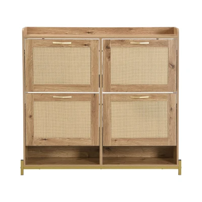 Modern Shoe Cabinet with Space-Saving 4-Door Design, 108.5L x 24W x 100H cm, Natural