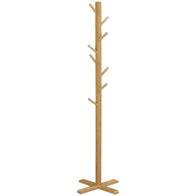 HOMCOM Portemanteau Bois Naturel 8 Crochets 178 cm