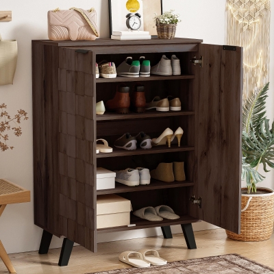 Space-Saving Shoe Cabinet with Adjustable Shelves, 80L x 35W x 110H cm, Wood