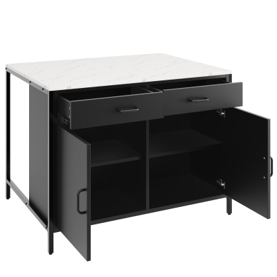 Standing Bar Table with Marble-Effect MDF Top and Solid Iron Legs, 100L x 90W x 90H cm, Black