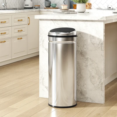 HOMCOM Coș cu senzor de mișcare deschidere automată 50 L en acier inoxydable noir et argent