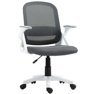 HOMCOM Atmungsaktiver Mesh-Bürostuhl, Ergonomischer Drehstuhl mit klappbaren Armlehnen und Lendenwirbelstütze, Grau