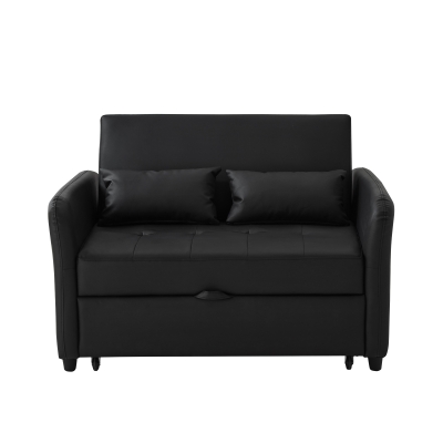 2-Seater Pull-Out Sofa Bed with 3-Level Adjustable Backrest, 21L x 83W x 82H cm, Black