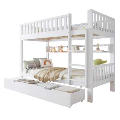 Space‑Saving Children's Bunk Bed with Safe Three-Step Ladder, 198L x 98W x 152H cm, White