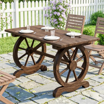 Outsunny Table Basse Jardin Roues Charette Bois Sapin