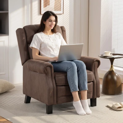 HOMCOM Sillón Relax Reclinable Manual hasta 155º Apertura Push con Reposapiés Respaldo Alto Acolchado Grueso Marrón