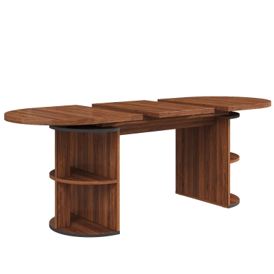 Extendable Dining Table with Vertically Grooved Legs, 160L x 80W x 76H cm, Walnut